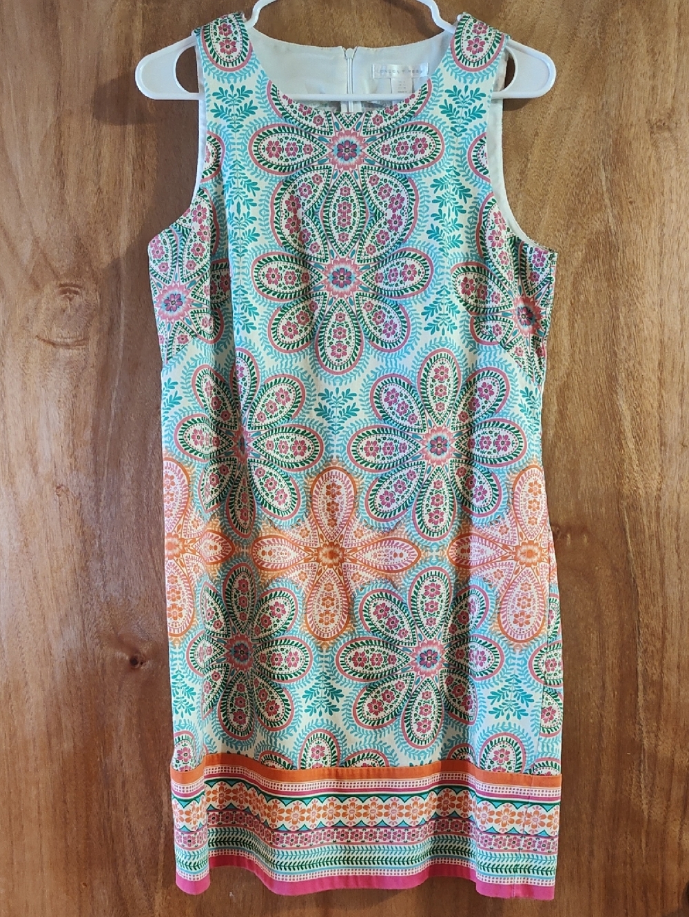 Pretty London Times Sheath Dress Turquoise Pink Floral Stretch Preppy Brunch 8